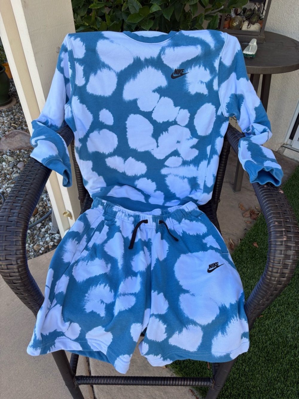 Nike Teal & White Tie-Dye Crewneck and Shorts Set